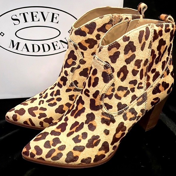 STEVE MADDEN LEOPARD PRINT REAL FUR ANKLE BOOTS - 8 1/2 - NEW IN BOX ! - Picture 4 of 14